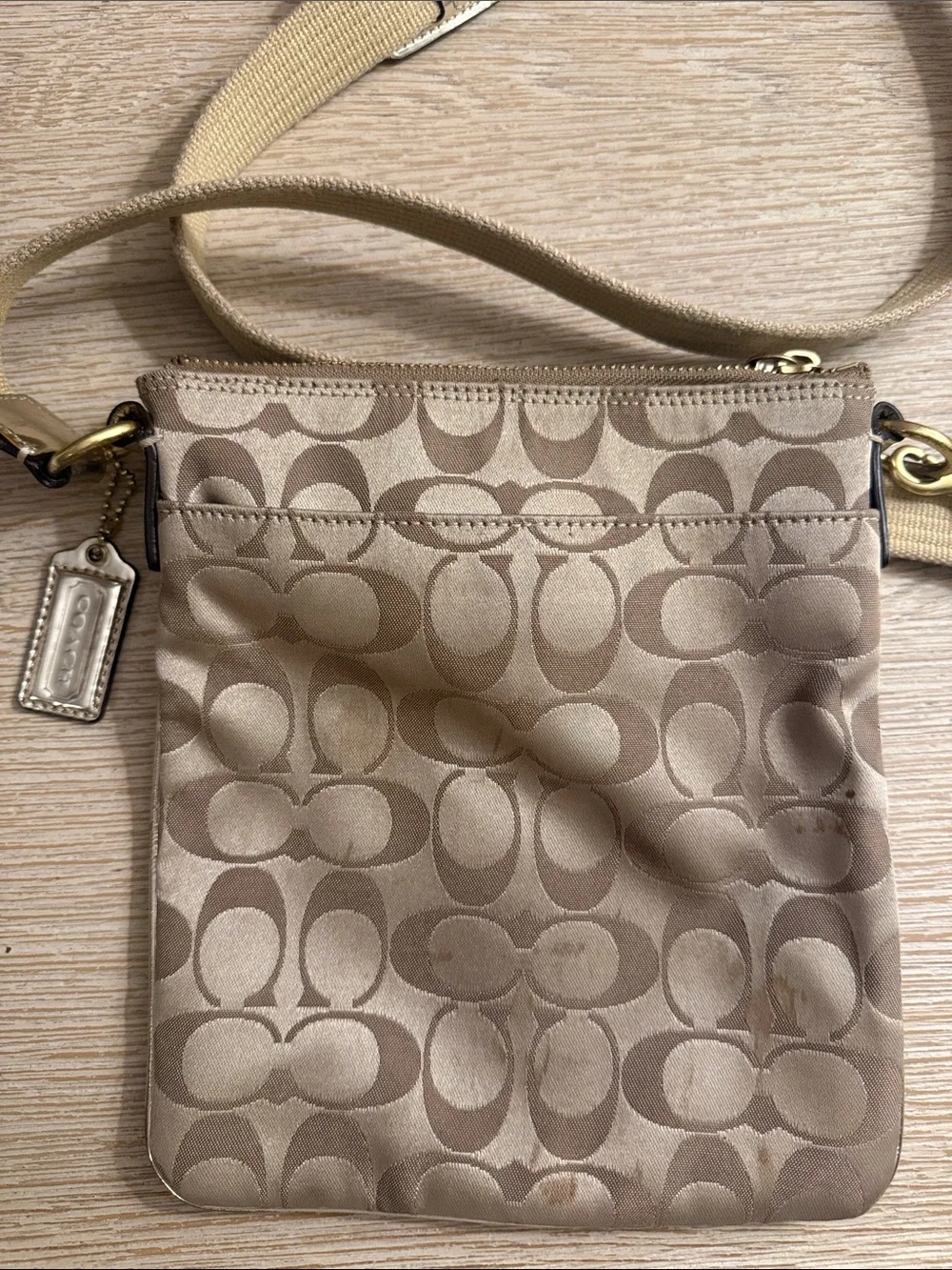 Coach Tan Signature Crossbody Bag with Gold Hardware